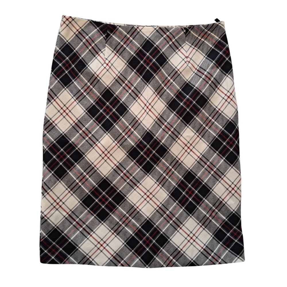 Brooks Brothers Black White Plaid Wool Blend Pencil Skirt Size 6